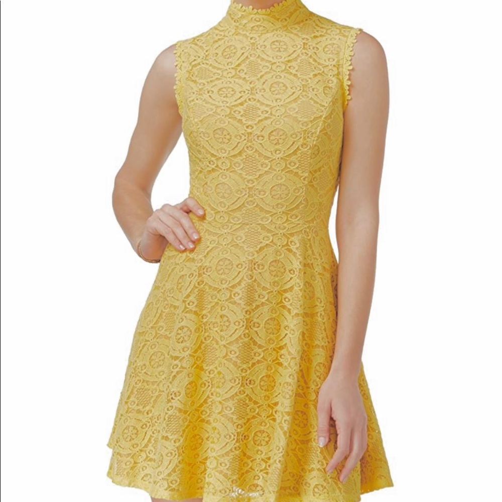 City Studio Yellow Lace Fit & Flare Dress